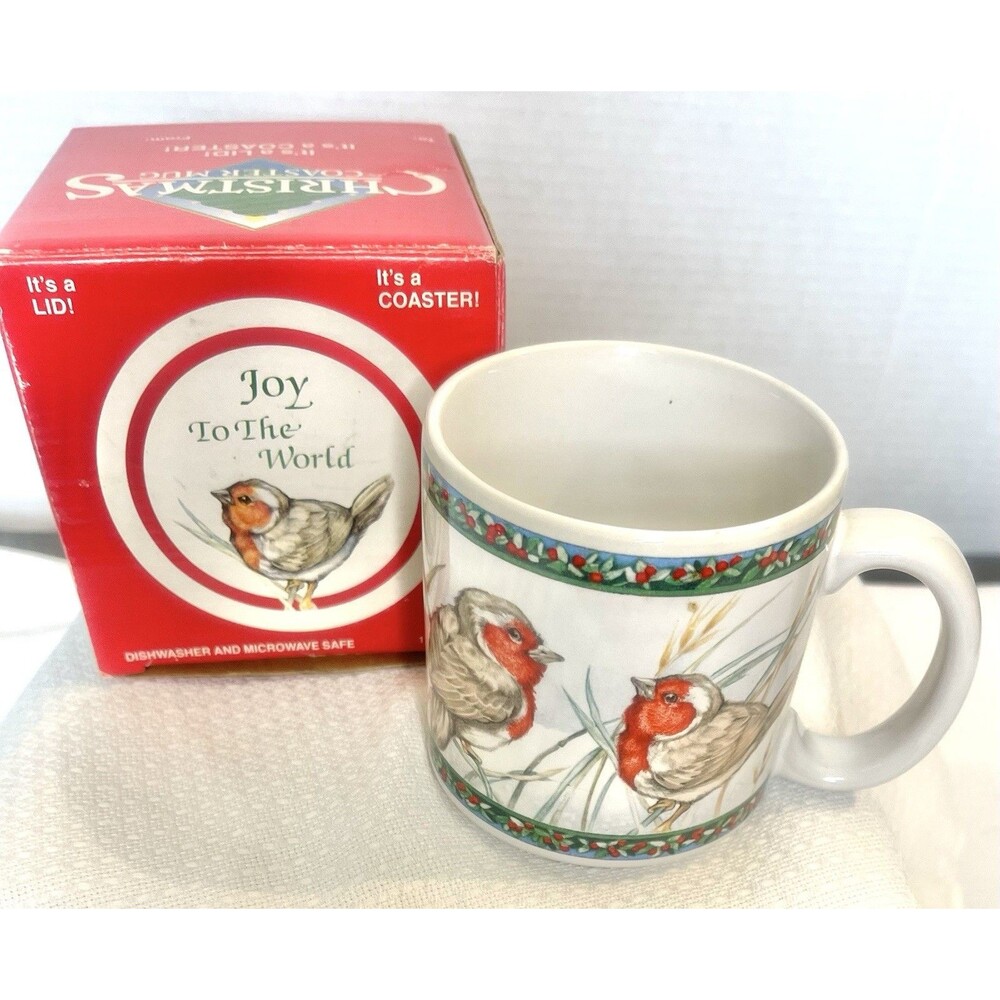 Dakin Vintage Winter Christmas Birds JoyCollectible Lid Mug Cup Coffee Tea Coco